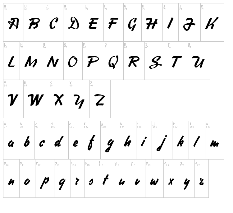 Heavy Squared Writing font map